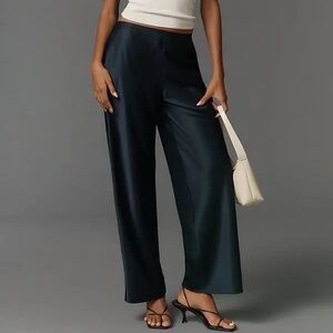 Reformation Gale Mid-Rise Satin Pants in Midnight- XS